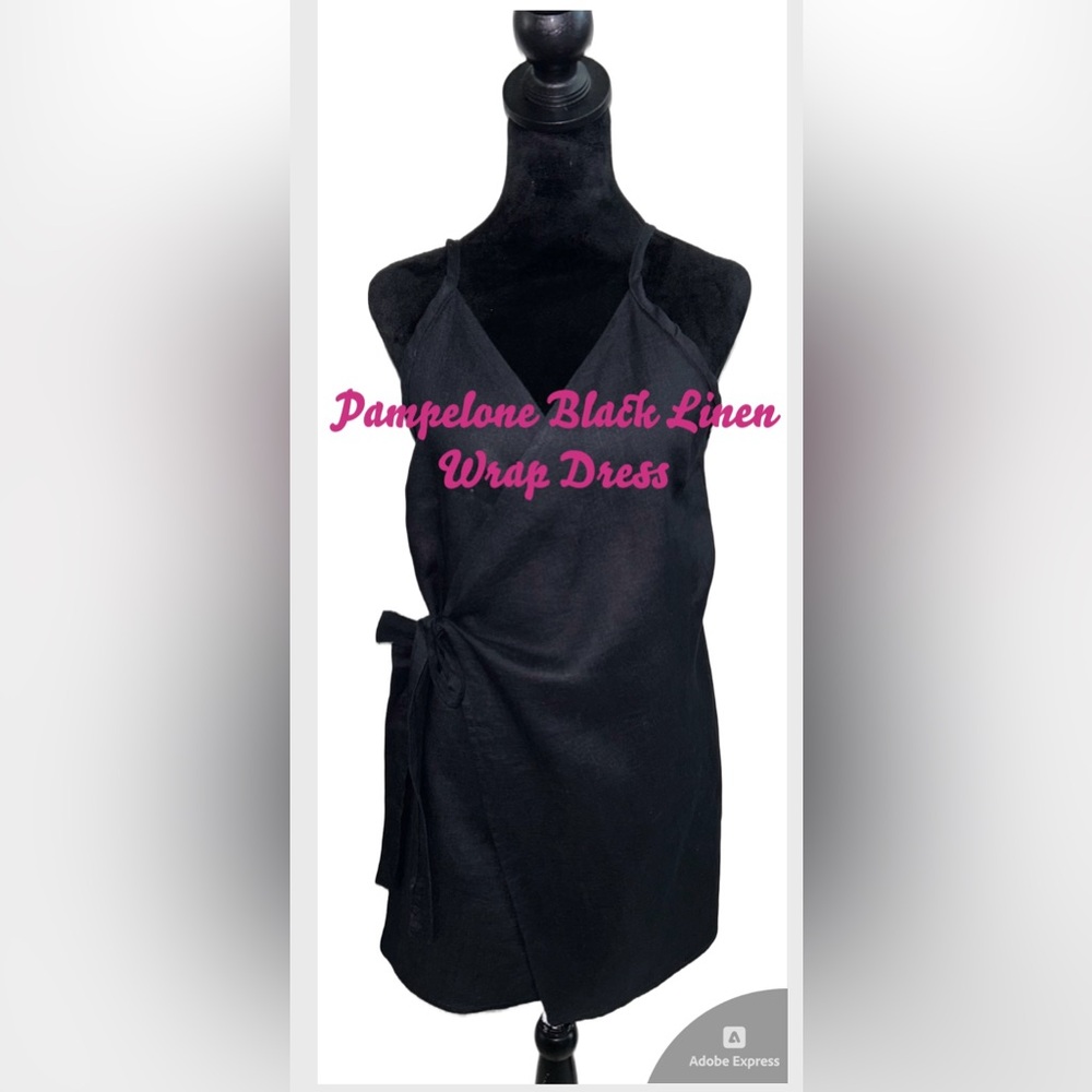 🌸Pampelone- Black‎ Linen Wrap Dress-NWOT🌸